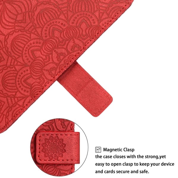 Stötsäkert phone case i läder för Xiaomi Redmi 12c 4g, Imprinting Mandala Flower Cover Stativplånbok Red