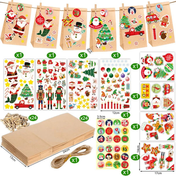 Adventskalender til at fylde 2024, 24 adventskalenderposer, DIY julekalender sæt, julegaveposer #1