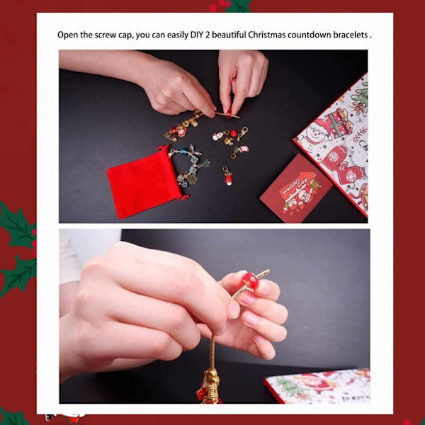 Julkalender, flickors jul 24 dagar nedräkningskalender DIY charm armband blind box, 22 charm pärlor, B