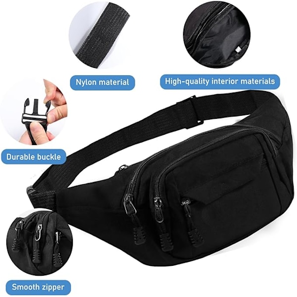Unisex Midjeväska, Stor Sport Midjeväska med 4 Blixtlåsfickor, Unisex Midjeväska för Utomhusträning Vandring Camping
