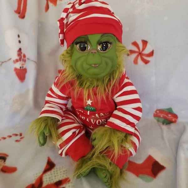 Jul Grinch Latex Plyschdocka Reborn Baby Grinch Gosedjur Julgåva Es-WELLNGS Striped