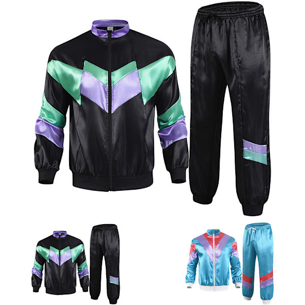 90'er Hip Hop Par Kostumer Tøj, Retro Træningsdragt, 80'er Kostumer Halloween Party Outfit Sort Black S