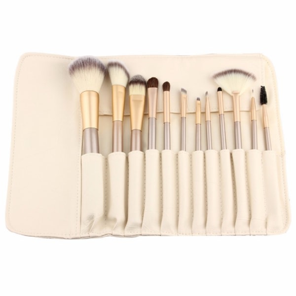 12 delar sminkborstar set | Hästhår Professionell Kabuki Makeup Brush Set Cosmetics Foundation Makeup Brushes Set Kit