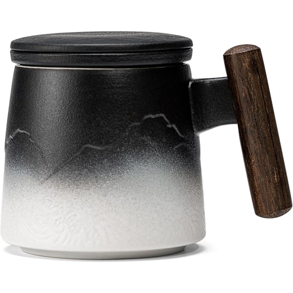Keramisk Tekop med Infuser og Låg Te Kande Træhåndtag til Brygning af Løse Blade