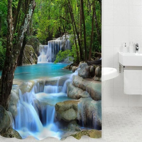 Duschdraperi - Vattenfall - 3D Natur - Slitstark Polyester - 180x200cm - Blå-FS-