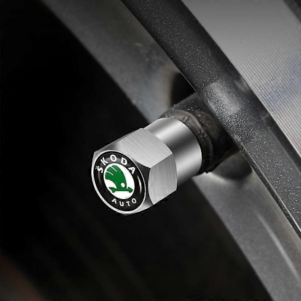 4 stk. Bilhjul Dækventil Hætter Støvdæksel Tilbehør til Skoda Octavia Rapid Kodiaq Karoq Fabia Kamiq Superb Derivative Vision-Perfet 4pcs Blue