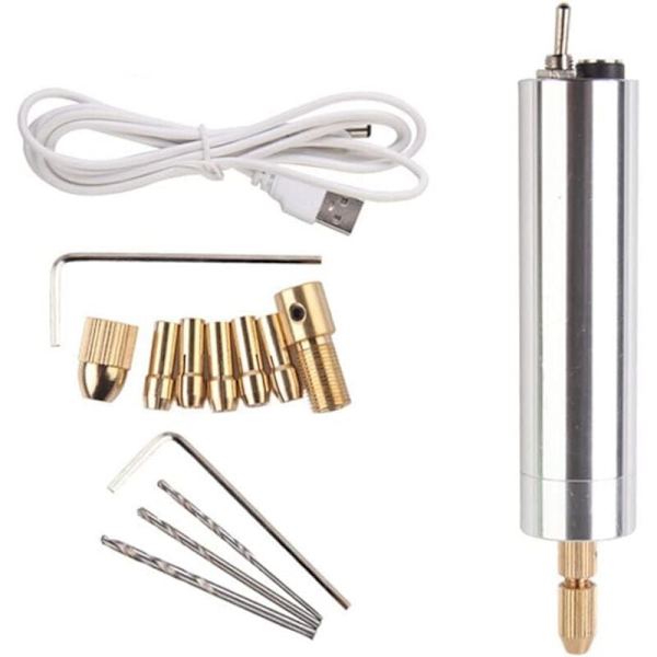 Mini USB Uppladdningsbar Elektrisk Borrmaskin i Harts, Sladdlös Gravyrpenna Poleringsverktyg (0,5-3,2 mm)