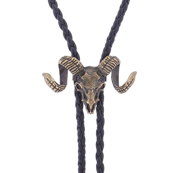 Vintage Bolo Tie för Män - Ko Skalle Design Cowboy Slips - Svart Läder Bolo Halsband