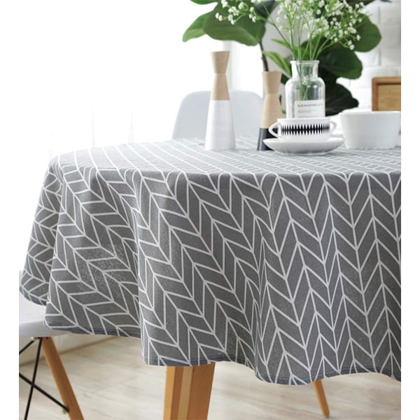 Rund Dugg Bomulls- og Linduk, Twill Dugg, Enkel Stil, Varme- og Fuktresistent Dugg (Grå, 120 cm i diameter)