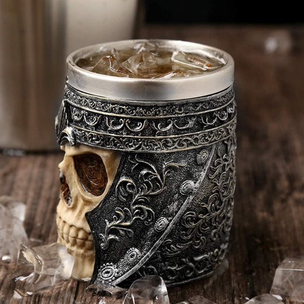 Gotisk 3D Skull kaffemugg, Skull ölmugg, rostfritt stål skelett dricksmugg, medeltida skallemugg för kaffe/dryck/juice