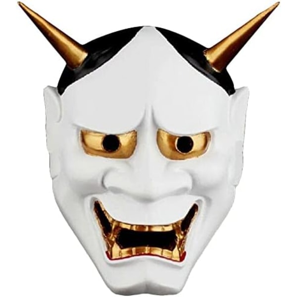 Svart socker Hannya mask japansk djävul demon cosplay fest dekorativ läskig skräck masker maskerad vit solid plast horn Sunmostar