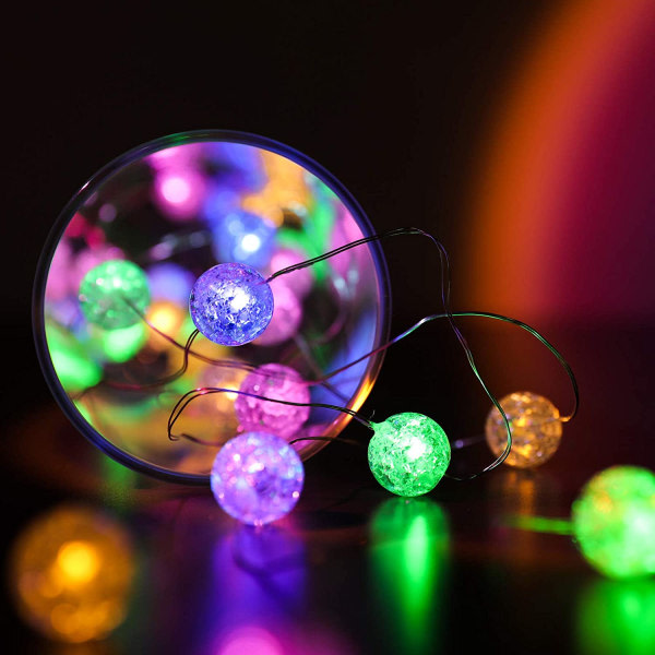 Flerfärgade Globe String Lights för sovrum, inomhus String Lights, Crystal Crackle Ball Lights 10Ft 30 LED batteridrivna Fairy Hanging Lights