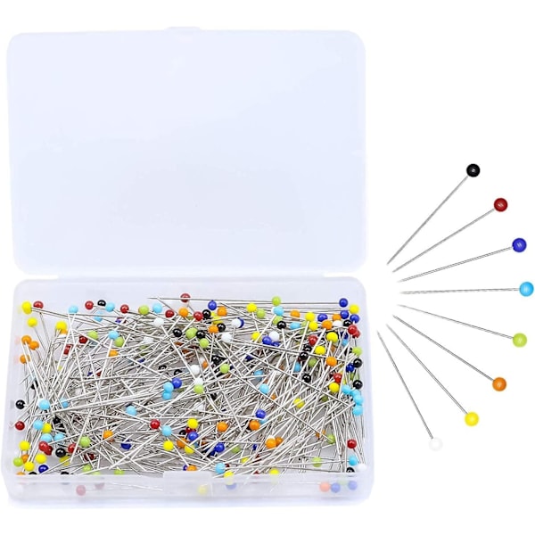 500 stk. synåler for stoff, rette nåler med fargede glasskulehoder 3,8 cm lange, quiltenåler for søm
