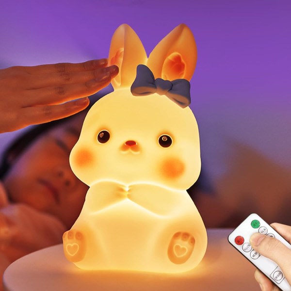 Barnens nattlampa, söt mjuk kanin-silikonlampa med fjärrkontroll Cont