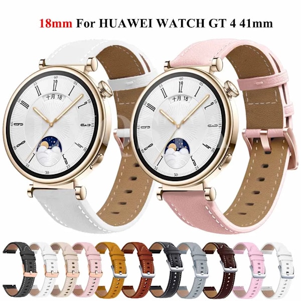 Nahkainen älykelloranneke HUAWEI WATCH GT 4 41mm/Garmin Venu 3S/Venu 2S -kelloon Ruusukultainen solki 18mm ranneke Nahka Pinkki nahka vaaleanpunainen Leather pink 18mm Venu 2S
