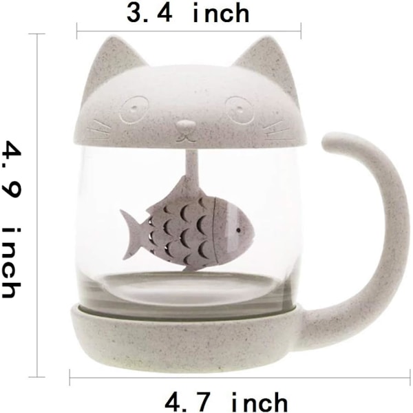 Søt Katt Glasskopp Te-Krus Med Fisk Te-Infuser Sil Filter