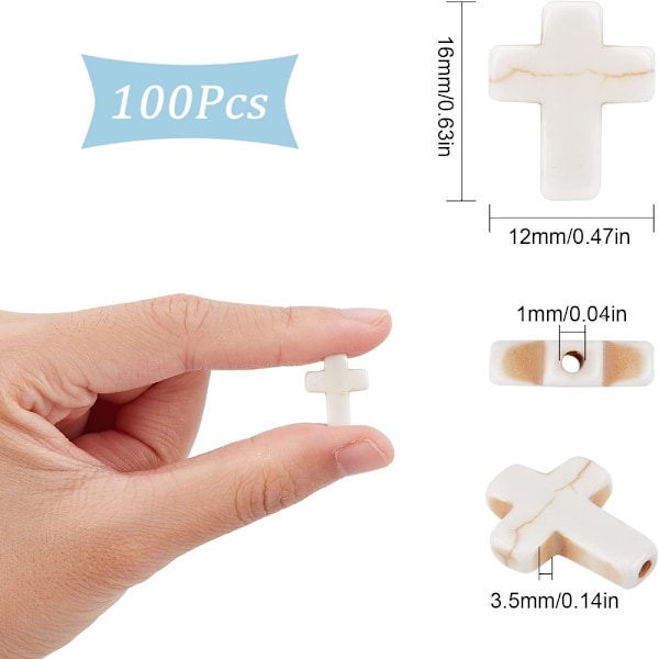 100 stk. Hvide Turkis Korsperler Syntetisk Stenperle Charm