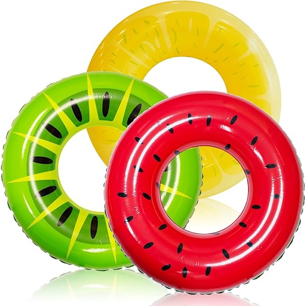 JOYIN Uppblåsbar Badring (3-pack) med Sommarmålerier av Frukter, Poolleksaker för Poolpartydekorationer