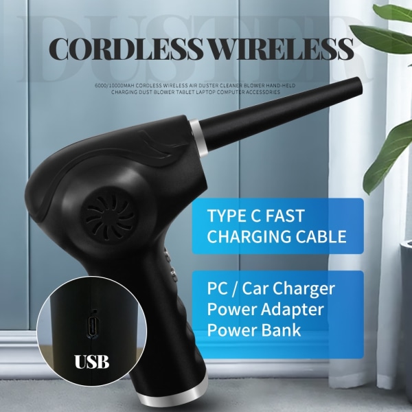 HHL Cordless Air Duster 45000PRM USB Uppladdningsbar Duster Blåspistol Produkt för PC-kamera Biltangentbord Datorrengöring