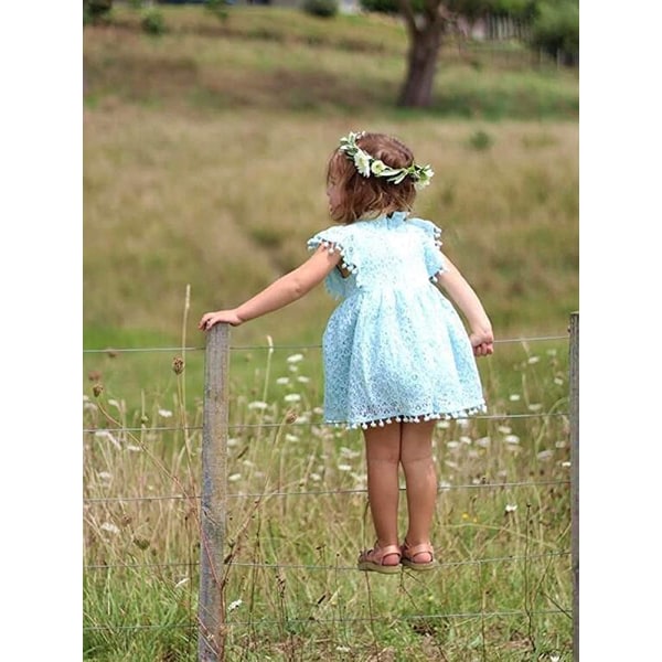 Tjejklänning Spetsklänning Ihålig spetsboll Flygärmar Barnprinsess ihålig kjol ----- Aprikos （Storlek 120）