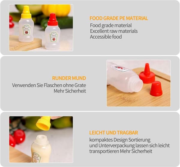 Klämflaskor - 8-pack 25 ml mini såsdispenser med munstycke - Reseflaskor för ketchup och senap black