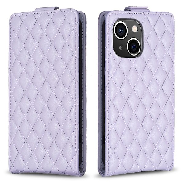 Vertikalt Vändbart Stötsäkert Skal för Iphone 15 PU Läder Präglat Telefonfodral Purple
