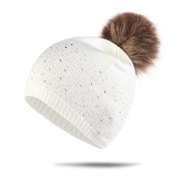 Mode Rhinestone Inlay Solid Color Baby Pompom Hat white