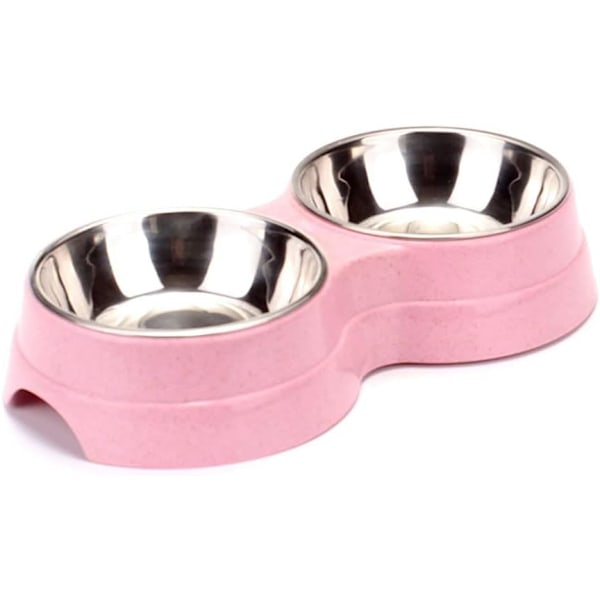 Dobbeltlags hundeskål og kattesål i rustfrit stål, enkeltlags dobbeltskål til hund og kat, kæledyrstilbehør pink