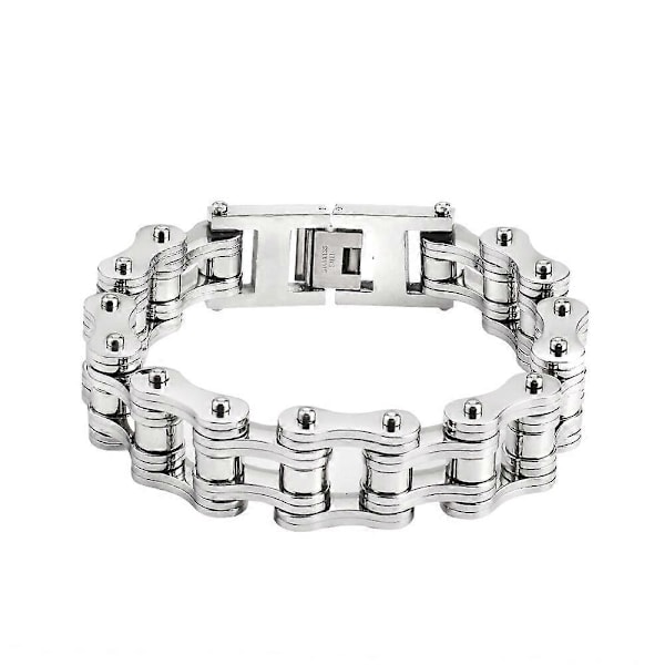 16 mm titaaniteräksinen moottoripyörärannekoru miehille ja naisille, punk-persoonallisuus, ruostumaton hopeanvärinen moottoripyöräketjurannekoru db hopea 16 mm Silver 16mm 19cm