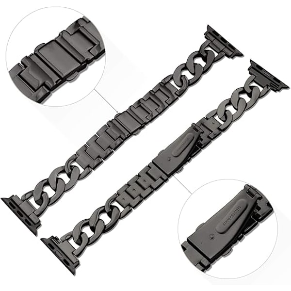 38/40/41/mm 42/44/45mm Dame Guld Klassisk Kæde Smartwatch Rem Kompatibel med Apple Watch Series Rem 9/8/7/SE/6/5 Elegant Erstatningsrem SORT BLACK 38/40/41MM