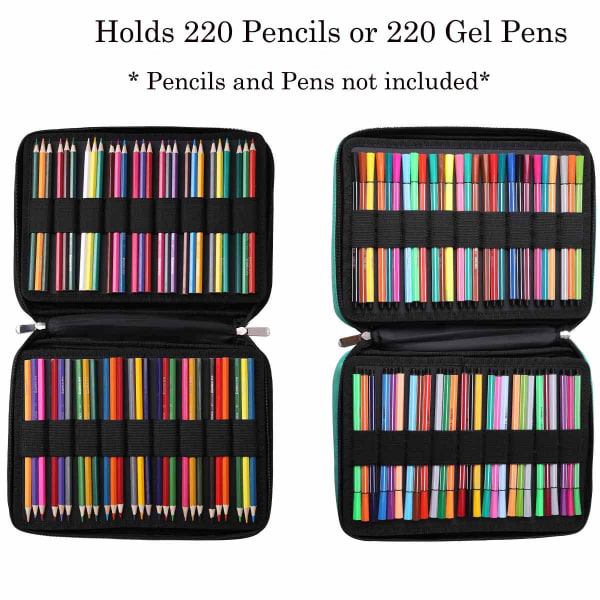Farvet blyantæske 220 Stor skole blyantæske med robust håndtag, vandtæt bærbar blyanttaske ideel til stor gave til kvinder/mænd/studerende/kunstner (Spo