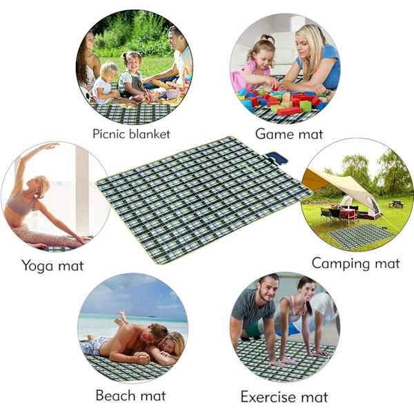 Picnic Tæppe Strandmåtte Ekstra Stor Sandtæt Vandtæt Campingtæppe Bærbart Rejsetæppe Legemåtte til Udendørs Indendørs Familie-AD10-