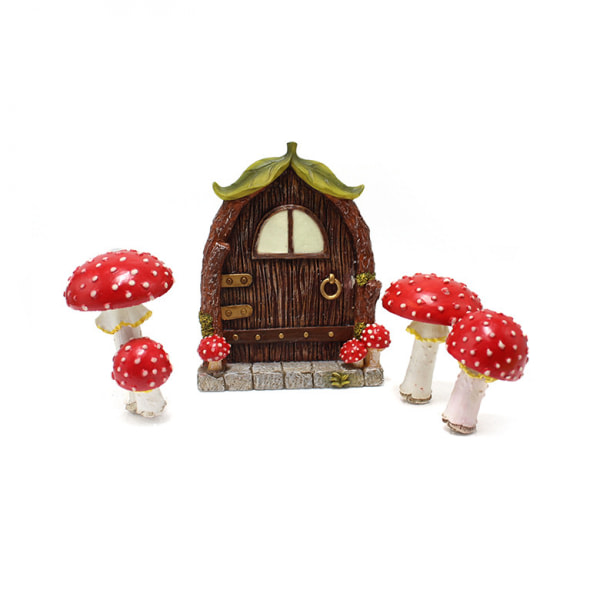 4 st Fairy Door och svampar för träd, Glow in The Dark Gnome Home Door, Trädgårdsträddekorationskit med bedårande svampar
