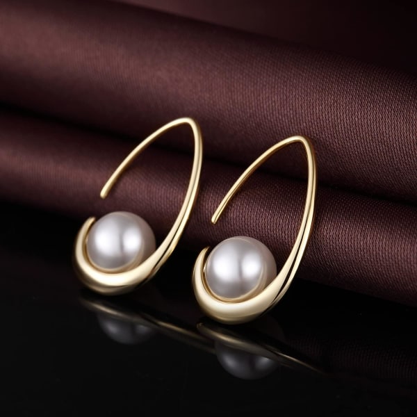 HHL Silver 925 pärlörhängen - hängande pärlor med 10 mm ringar, örhängen med pärlor