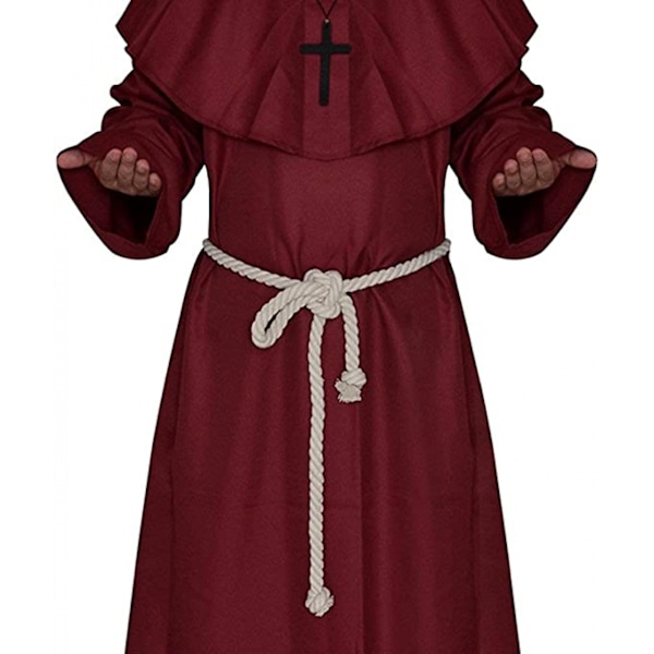 JUSTUP Halloween Cosplay Kostym Kapp Suitor Medeltida Huva Munk Renässans Präst Robe Kostym Cosplay (Röd, Storlek L)