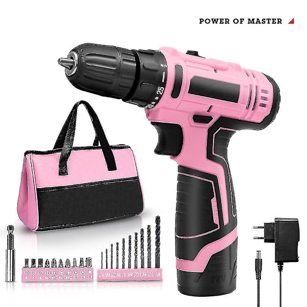 Pink Power Rosa Set för Kvinnor 20V Sladdlös Borrmaskin Verktygssats för Kvinnor Li-ion Elektrisk Borrmaskin, Kraft med Verktygsväska, Batteri, Laddning