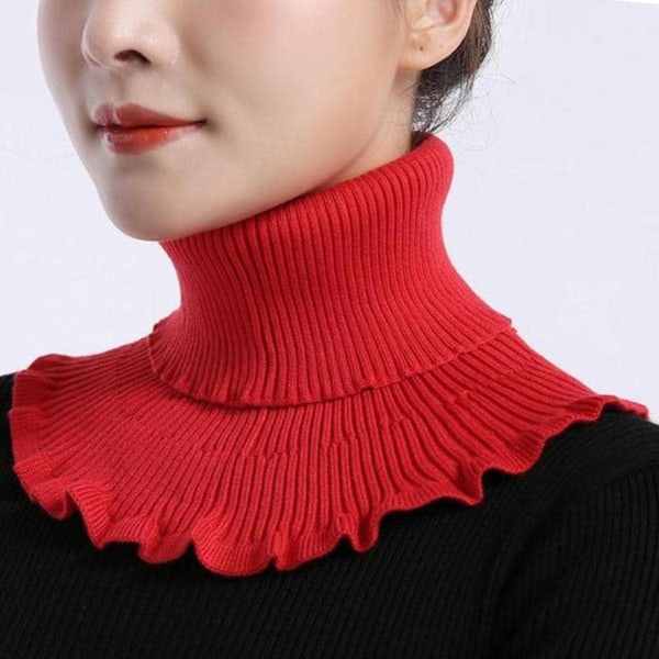 (Röd) Kvinnors höghalsad stickad falsk krage vinter färgglad halsduk