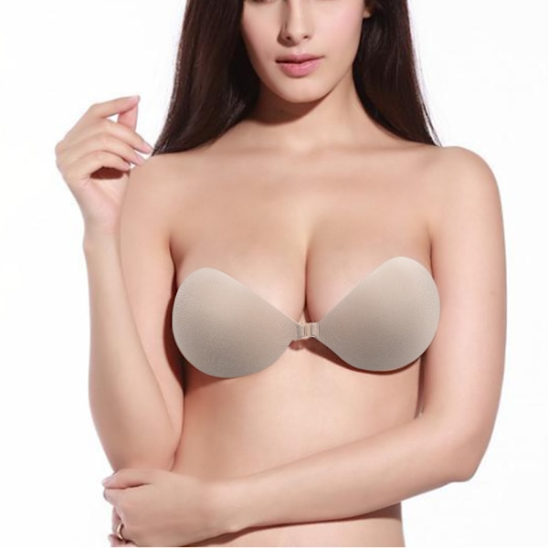 Tjock Vadderad Axelbandslös Rygglös Push Up Silikon Limmat Osynlig Nude BH (Hudfärg, A)[GKS] 0.1