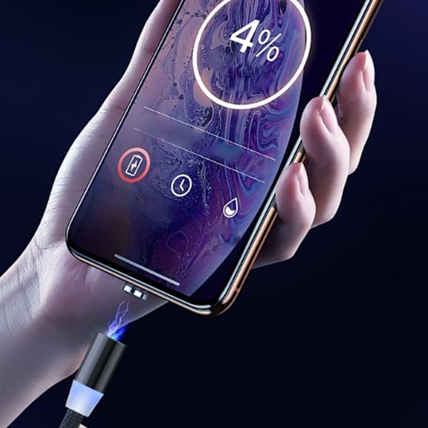Magnetisk Laddningskabel 1 Meter 3 i 1 Nylonflätad Magnetisk Telefonladdningskabel för Android för IOS för Typ C Svart M005 Svart 3 i 1 0.1