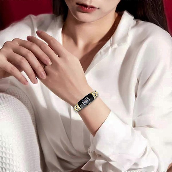 Armband för Fitbit Inspire 3 Rostfritt Stål 3 Pärlor Ersättningsarmband för Smartwatch Gold