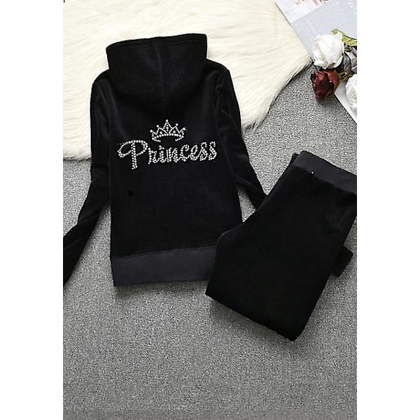 Velor Juicy Stitching Suit Hoodies Velvet Zipper Sweatshirt Og Bukser Sett Sportswear 2023 Kvinner Vår/Høst Treningsdress Crop Top Prinsesse Design Princess design L