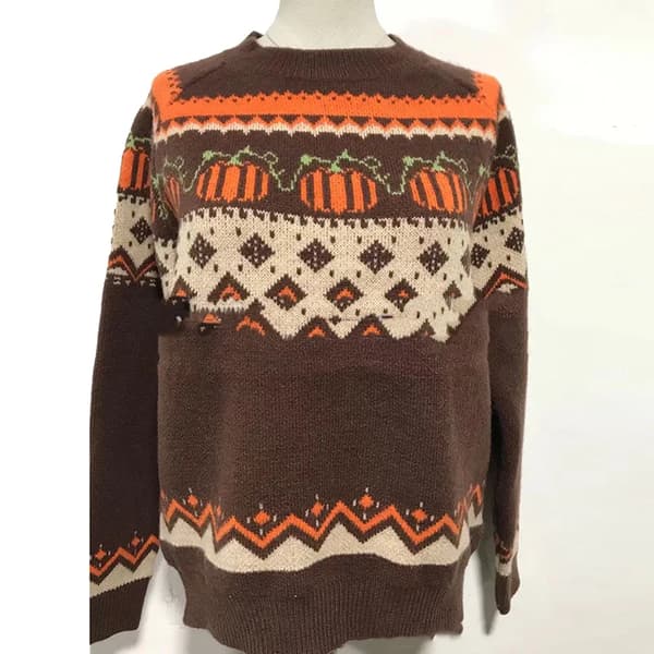 Halloween genser Boho gresskar strikkede gensere kvinner kaffe ekstra stor large