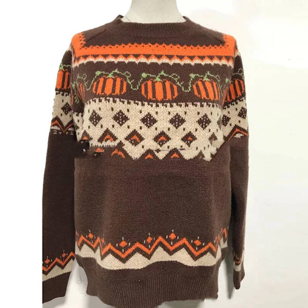 Halloween tröja Boho pumpa stickade tröjor dam kaffe extra stor medium