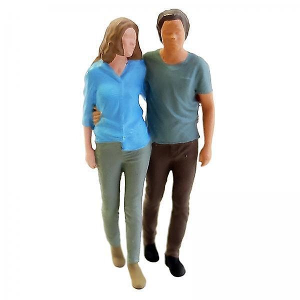 Scale 2x1:64 Hand Painted Miniature Model Couple Figures Park Diorama Blue