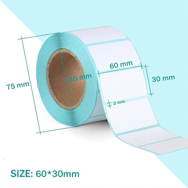 Sett med 800 selvklebende hvite etiketter, 60 mm x 30 mm, for frysebokser Skriver