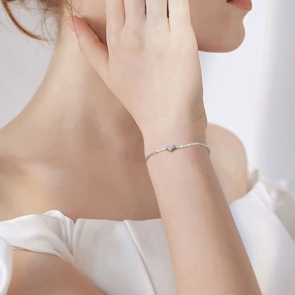 Minimalistiskt Armband i 925 Sterling Silver med Hjärta, Måne, Stjärna, Bar och Lotus för Kvinnor, 16cm + 5cm (Förlängning)