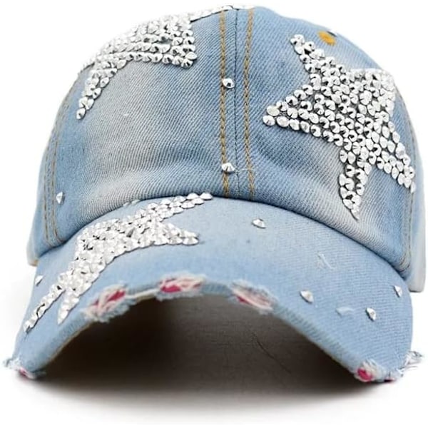 Dame Hat Diamant Blomst Denim Cap Sommer Cowboy Hat Cowboy Hat Cap (Farve: B, Størrelse: Justerbar)