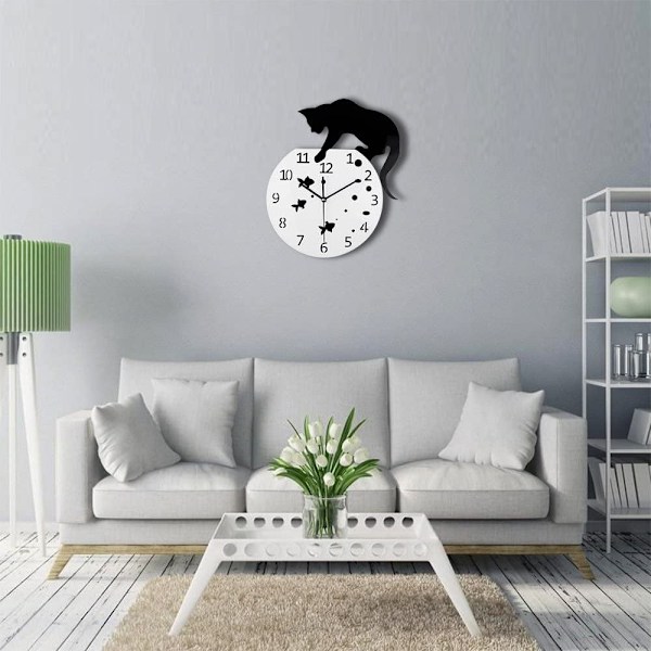 Tre gullfisk katt veggklokke/katt veggklokke stue speil 3D veggdesign{GKS}