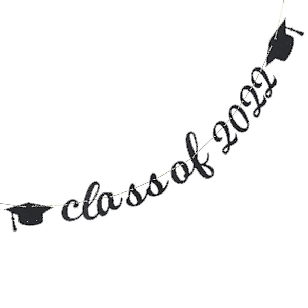 1 stk. festdekoration klasse 2022 papir banner graduation tema vimpel (17,5 x 8 cm, sort)