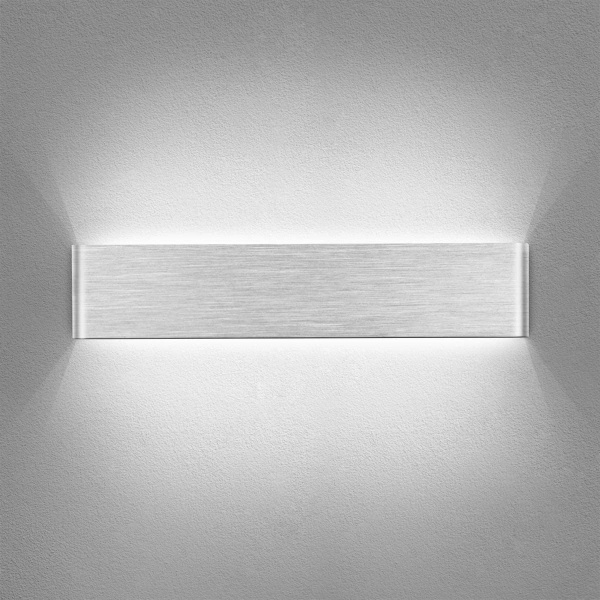 LED innendørs vegglampe 30CM børstet sølv vegglampe 12W kald hvit moderne vegglampe armatur for soverom stue trapp gang AC 230V